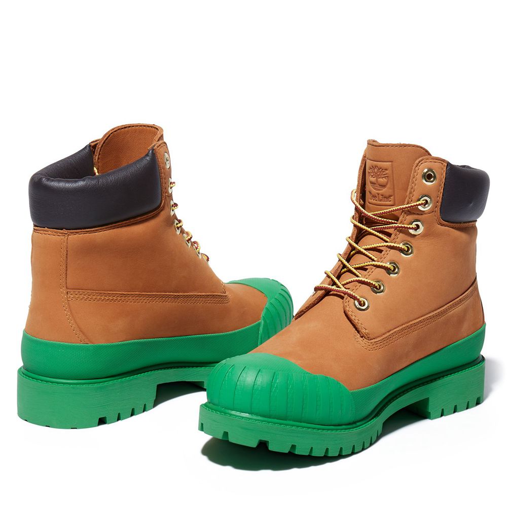 Timberland Mens 6-Inch Boots Bee Line x Waterproof Rubber Toe - Brown/Green - India PE9184620